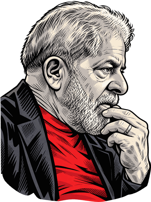 Ilustração de Lula, de perfil, com a mão no queixo